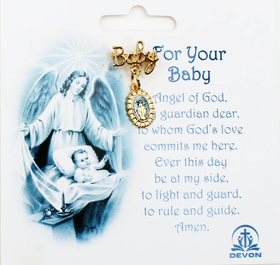 "For your Baby" Gold Baby Pin and Prayer Card - Boy