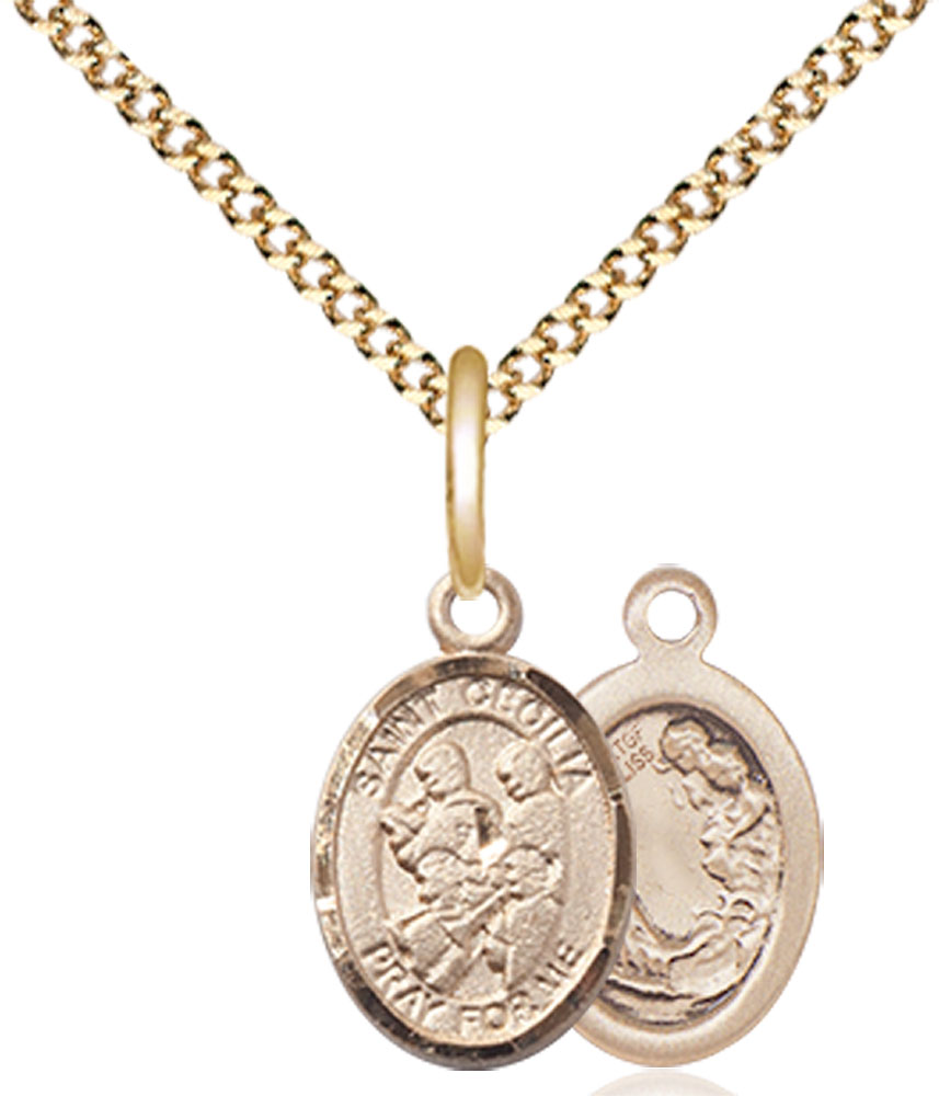 14kt Gold Filled Saint Cecilia Marching Band Pendant on a 18 inch Gold Plate Light Curb chain