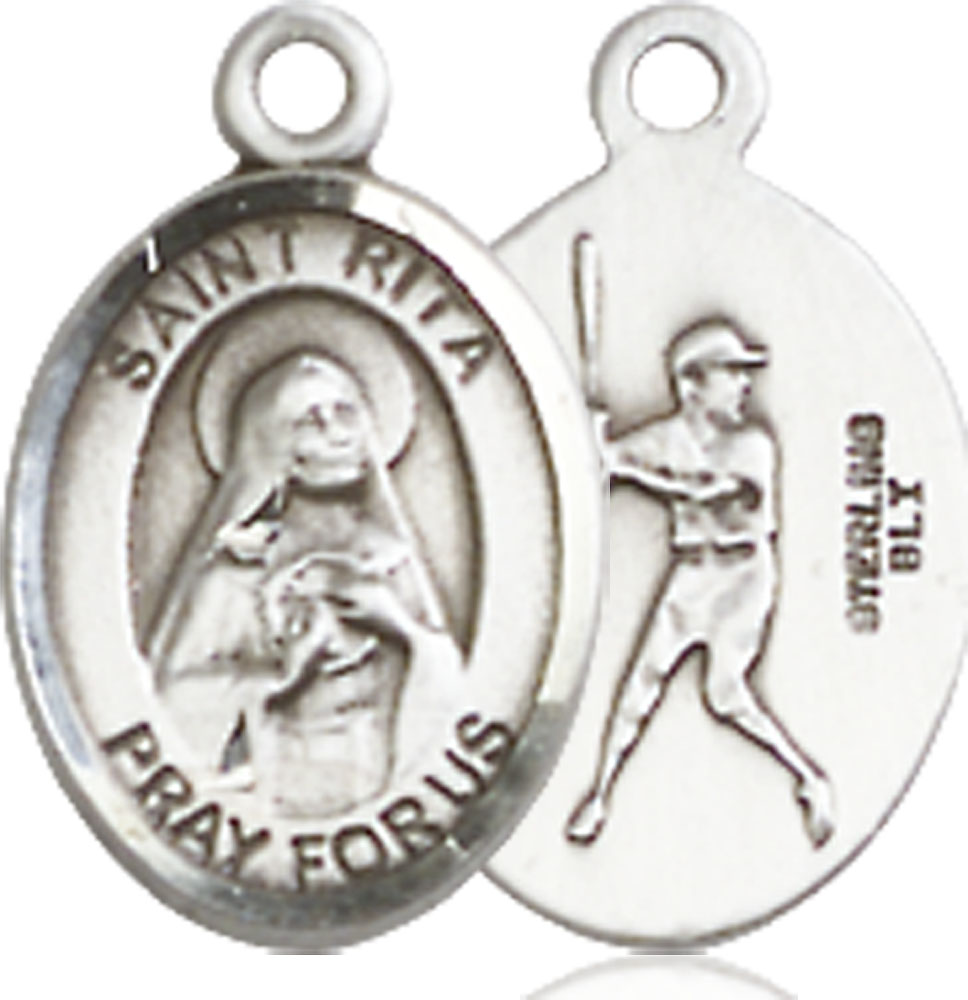 Sterling Silver Saint Rita Baseball Medal