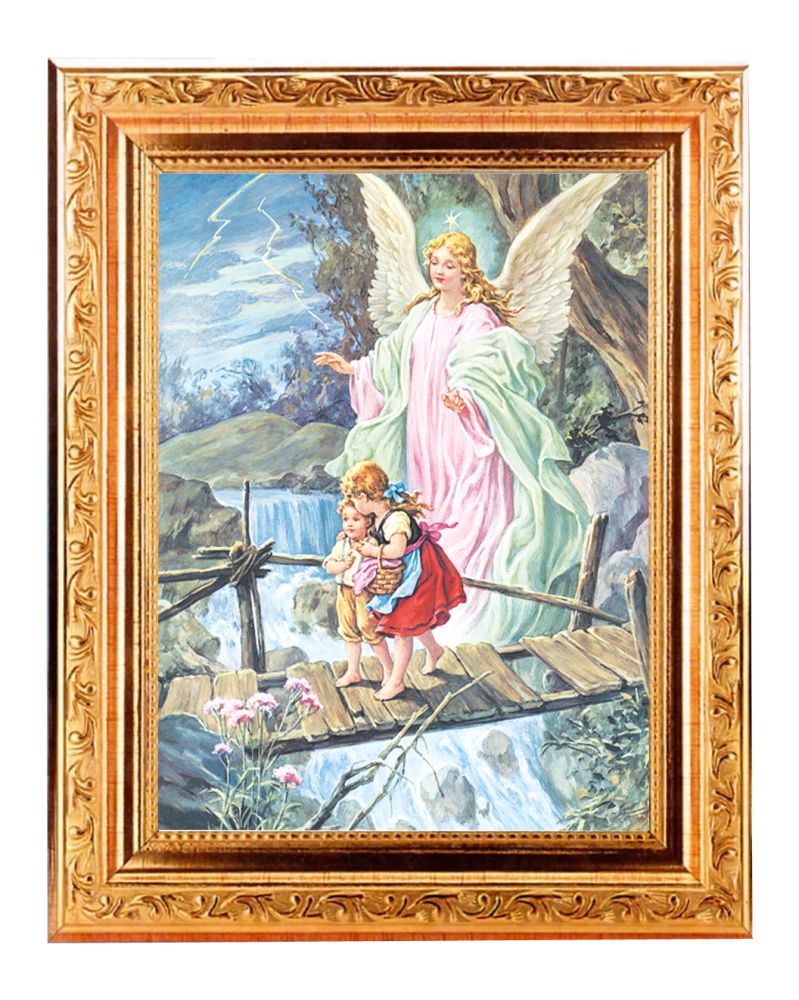 8 1/4" x 10 1/4" Gold Ornate Frame with a 6" x 8" Guardian Angel Print