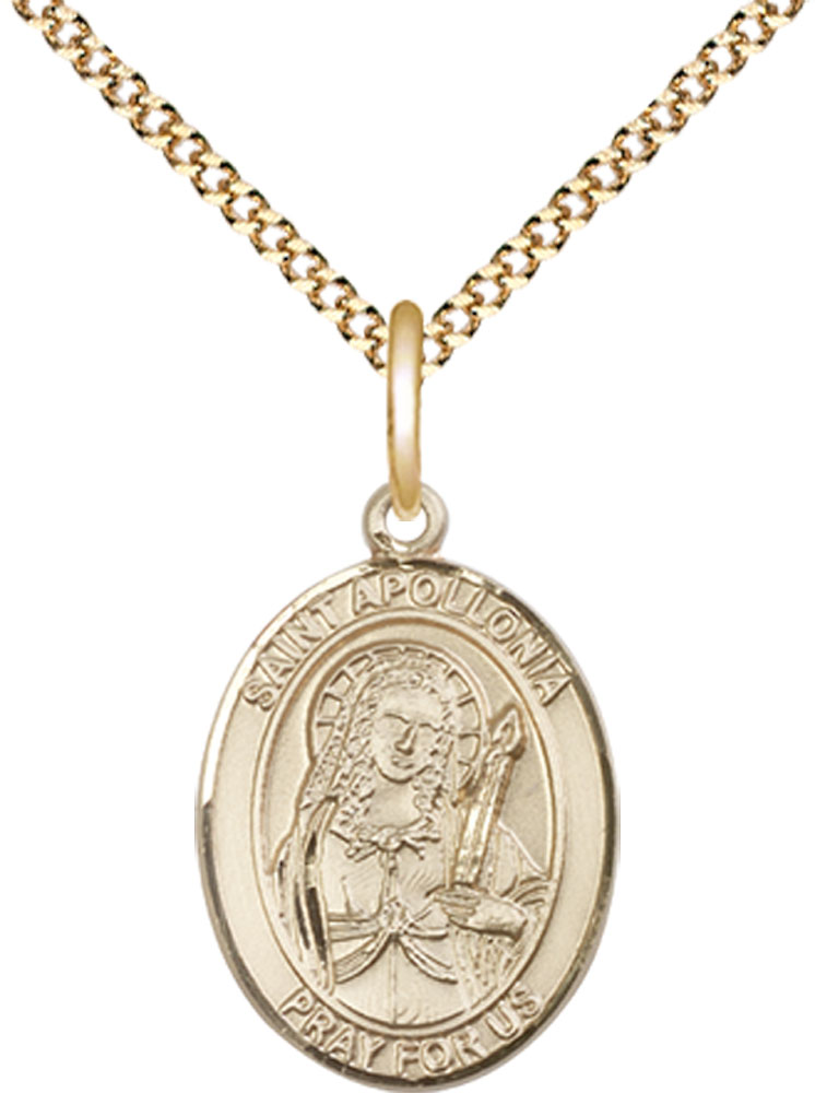 14kt Gold Filled Saint Apollonia Pendant on a 18 inch Gold Plate Light Curb chain