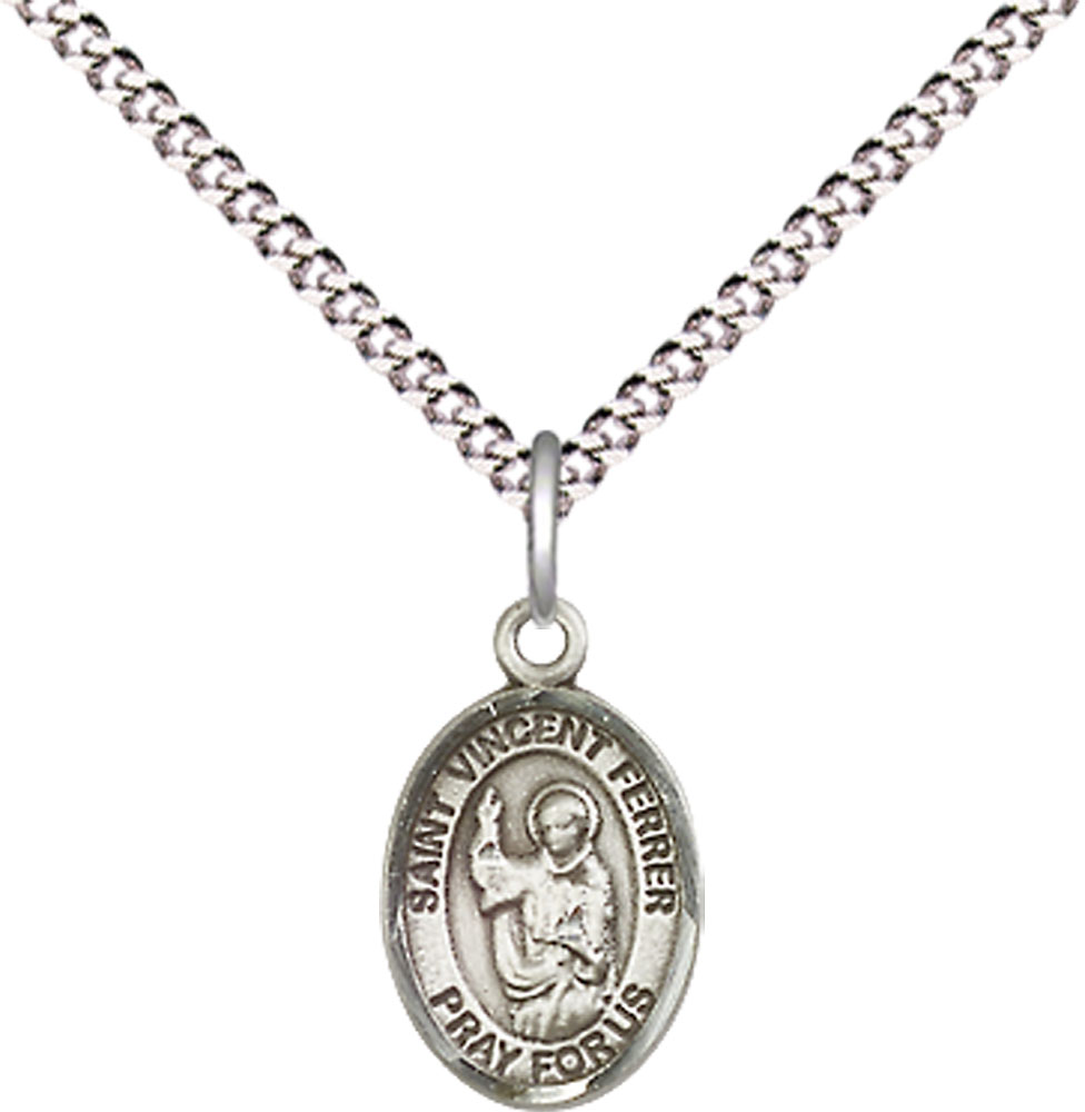 Sterling Silver Saint Vincent Ferrer Pendant on a 18 inch Light Rhodium Light Curb chain