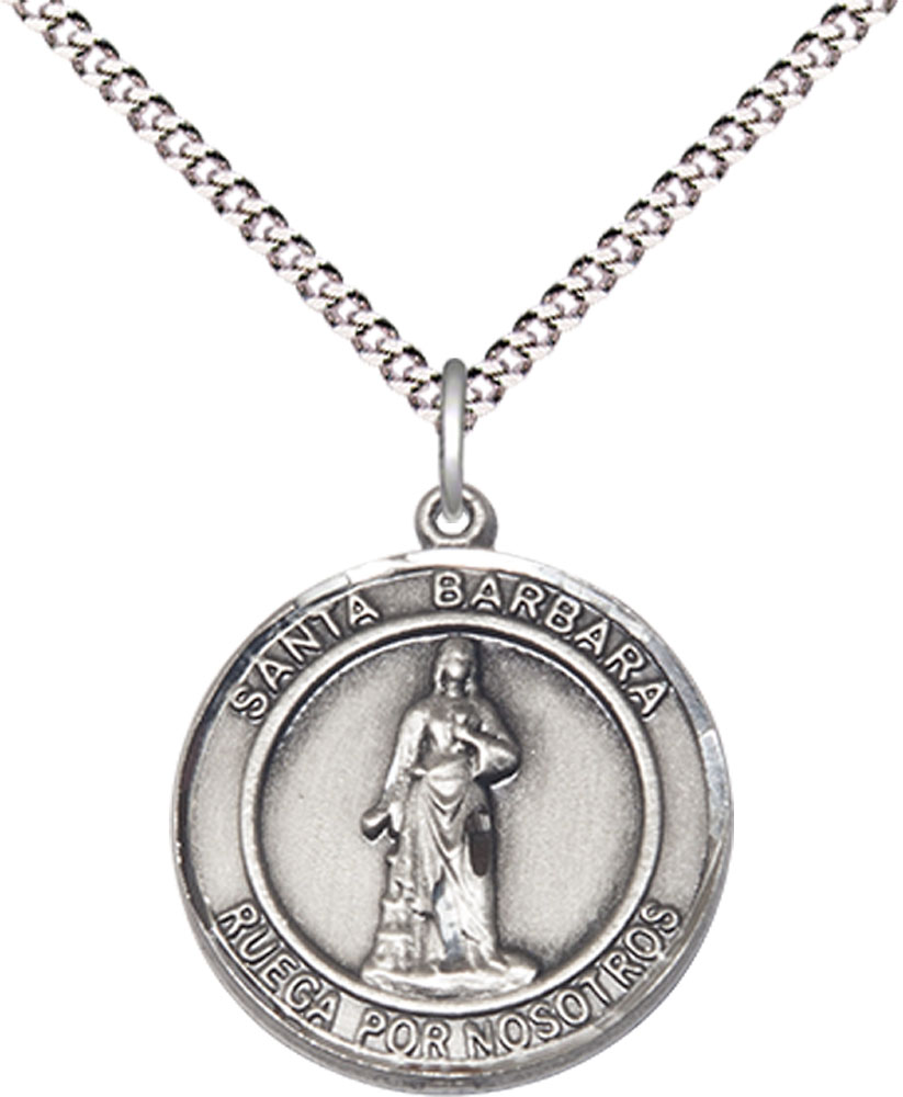 Sterling Silver Santa Barbara Pendant on a 18 inch Light Rhodium Light Curb chain