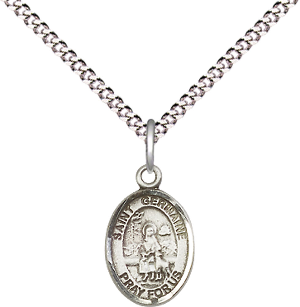 Sterling Silver Saint Germaine Cousin Pendant on a 18 inch Light Rhodium Light Curb chain