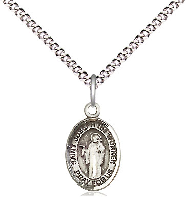 Sterling Silver Saint Joseph the Worker Pendant on a 18 inch Light Rhodium Light Curb chain