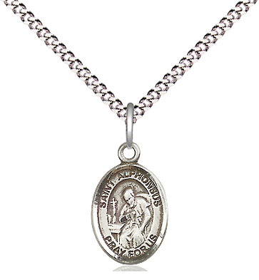 Sterling Silver Saint Alphonsus Pendant on a 18 inch Light Rhodium Light Curb chain