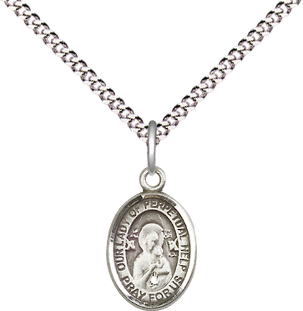 Sterling Silver Our Lady of Perpetual Help Pendant on a 18 inch Light Rhodium Light Curb chain