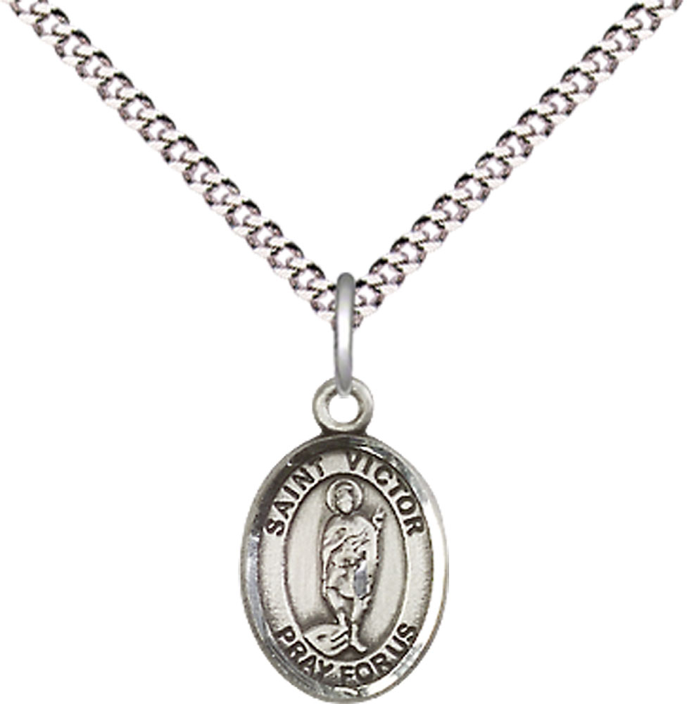 Sterling Silver Saint Victor of Marseilles Pendant on a 18 inch Light Rhodium Light Curb chain