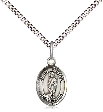 Sterling Silver Saint Victor of Marseilles Pendant on a 18 inch Light Rhodium Light Curb chain