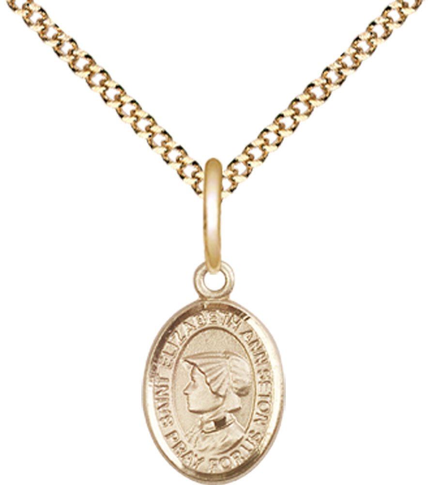 14kt Gold Filled Saint Elizabeth Ann Seton Pendant on a 18 inch Gold Plate Light Curb chain