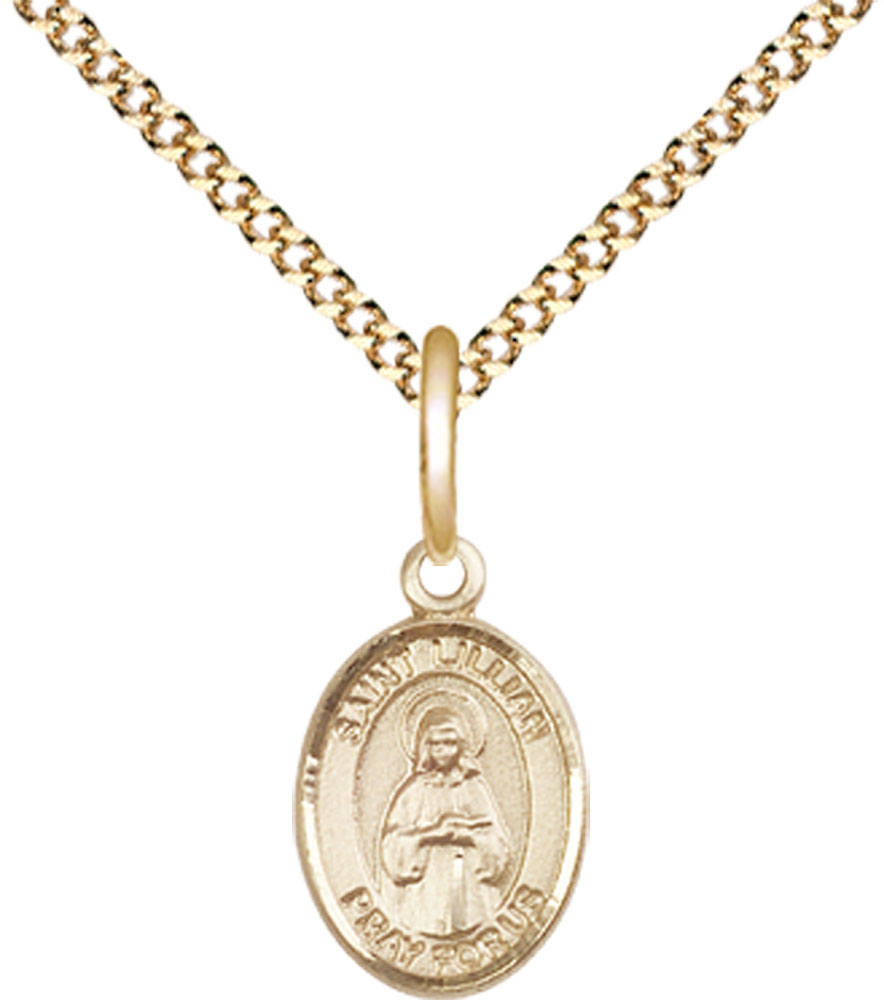 14kt Gold Filled Saint Lillian Pendant on a 18 inch Gold Plate Light Curb chain