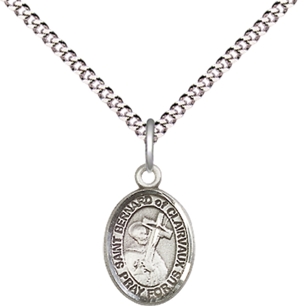 Sterling Silver Saint Bernard of Clairvaux Pendant on a 18 inch Light Rhodium Light Curb chain