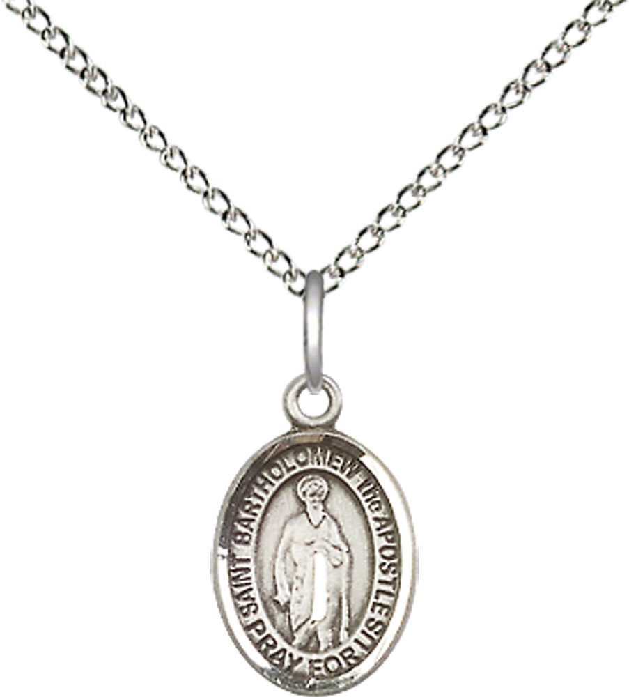 Sterling Silver Saint Bartholomew the Apostle Pendant on a 18 inch Sterling Silver Light Curb chain