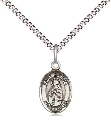 Sterling Silver Saint Matilda Pendant on a 18 inch Light Rhodium Light Curb chain