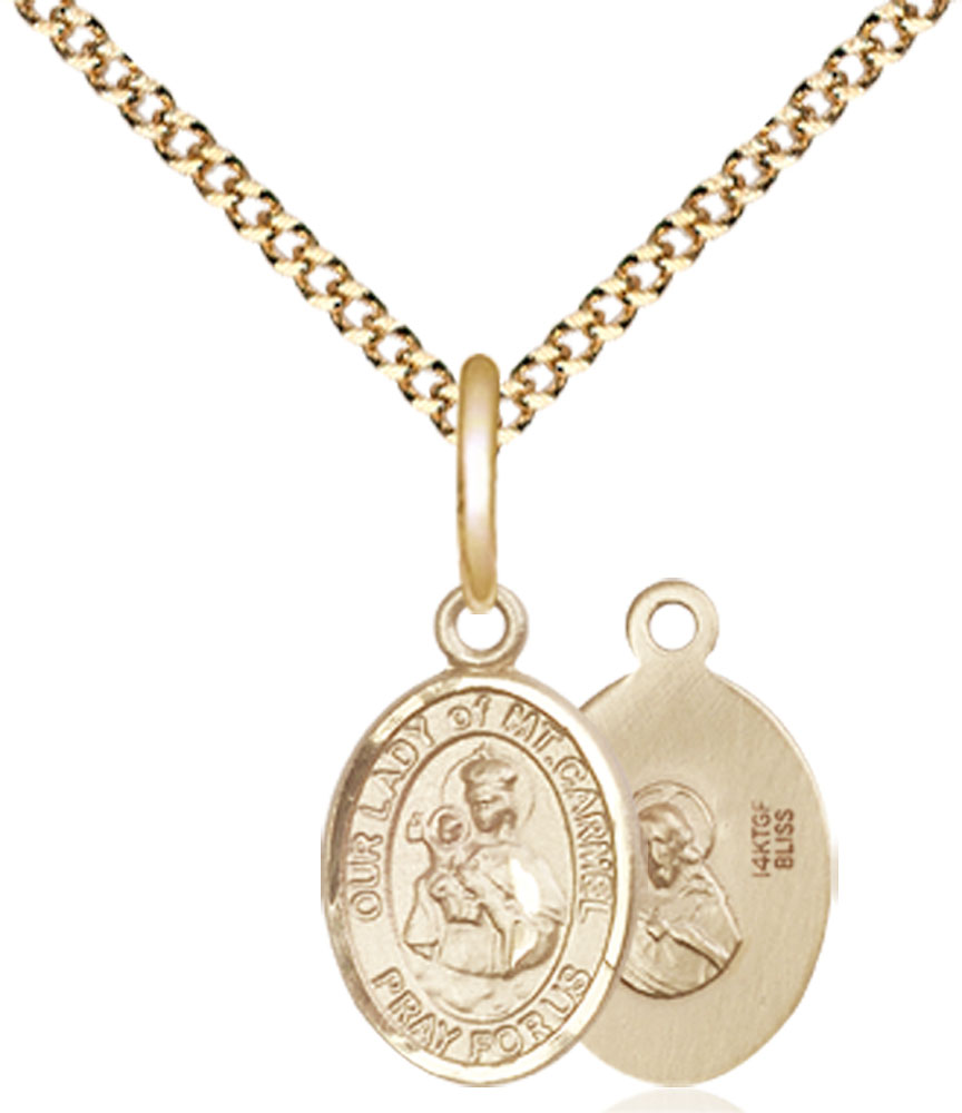 14kt Gold Filled Our Lady of Mount Carmel Pendant on a 18 inch Gold Plate Light Curb chain
