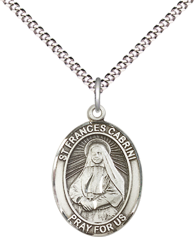 Sterling Silver Saint Frances Cabrini Pendant on a 18 inch Light Rhodium Light Curb chain