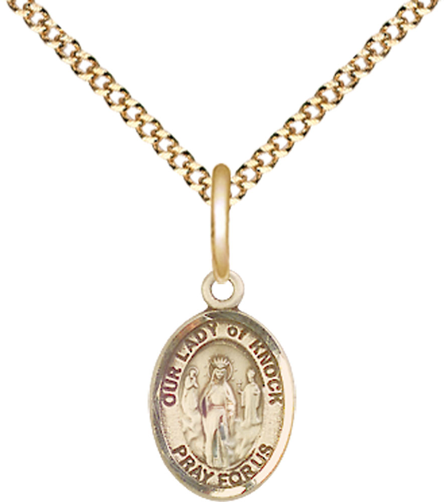 14kt Gold Filled Our Lady of Knock Pendant on a 18 inch Gold Plate Light Curb chain