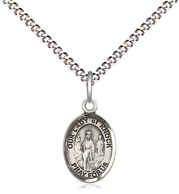 Sterling Silver Our Lady of Knock Pendant on a 18 inch Light Rhodium Light Curb chain