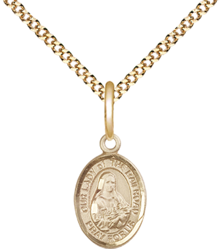 14kt Gold Filled Our Lady of the Railroad Pendant on a 18 inch Gold Plate Light Curb chain
