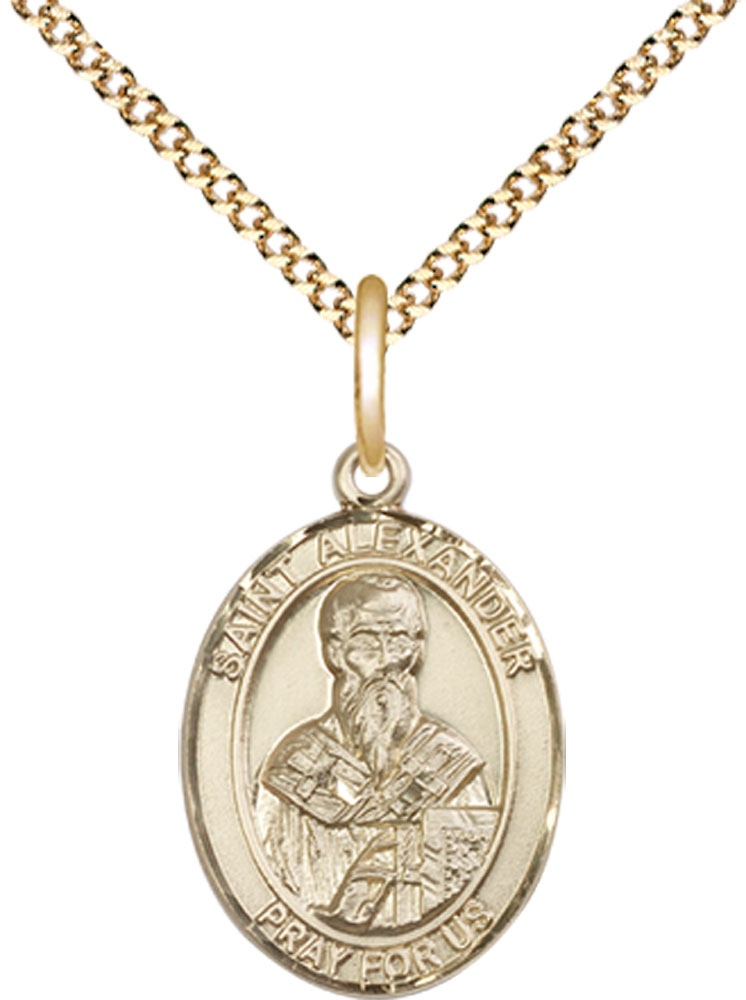 14kt Gold Filled Saint Alexander Sauli Pendant on a 18 inch Gold Plate Light Curb chain
