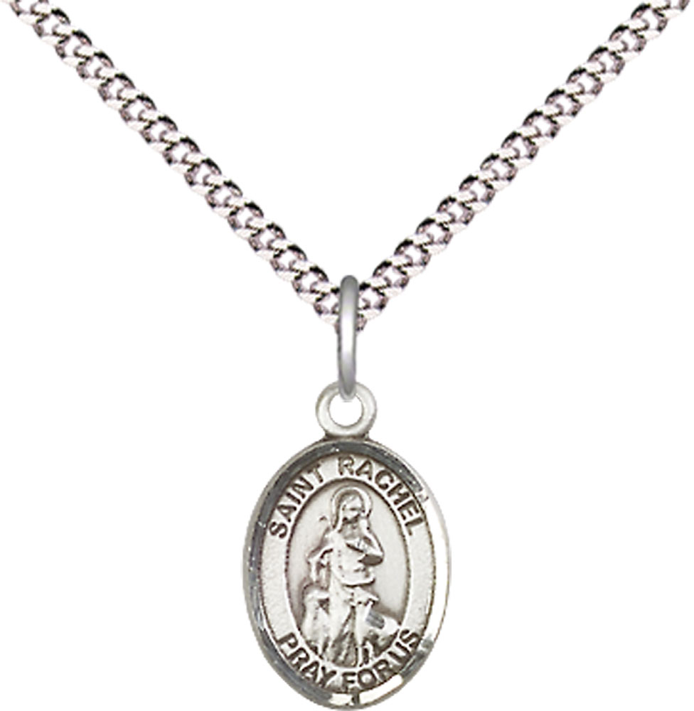 Sterling Silver Saint Rachel Pendant on a 18 inch Light Rhodium Light Curb chain