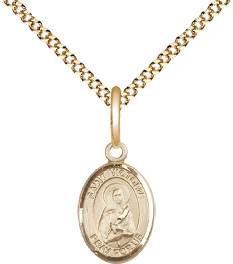 14kt Gold Filled Saint Victoria Pendant on a 18 inch Gold Plate Light Curb chain