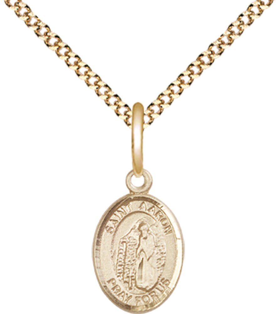 14kt Gold Filled Saint Aaron Pendant on a 18 inch Gold Plate Light Curb chain