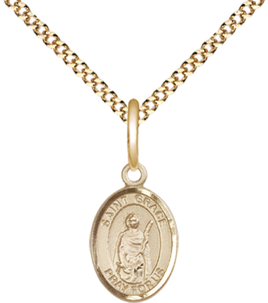 14kt Gold Filled Saint Grace Pendant on a 18 inch Gold Plate Light Curb chain