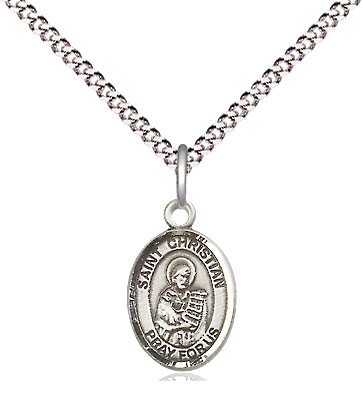 Sterling Silver Saint Christian Demosthenes Pendant on a 18 inch Light Rhodium Light Curb chain