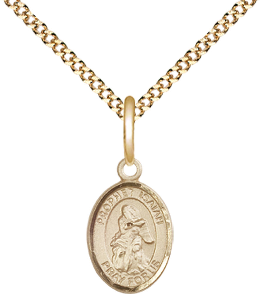 14kt Gold Filled Saint Isaiah Pendant on a 18 inch Gold Plate Light Curb chain