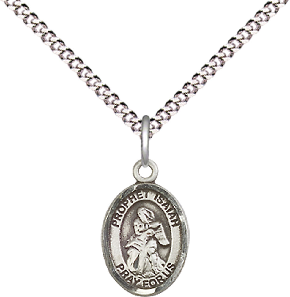 Sterling Silver Saint Isaiah Pendant on a 18 inch Light Rhodium Light Curb chain