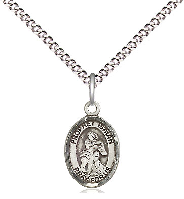 Sterling Silver Saint Isaiah Pendant on a 18 inch Light Rhodium Light Curb chain