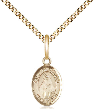 14kt Gold Filled Saint Hildegard von Bingen Pendant on a 18 inch Gold Plate Light Curb chain