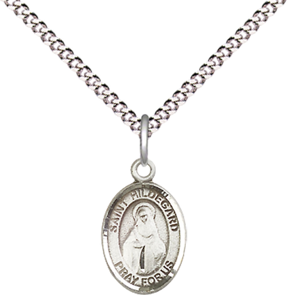 Sterling Silver Saint Hildegard von Bingen Pendant on a 18 inch Light Rhodium Light Curb chain
