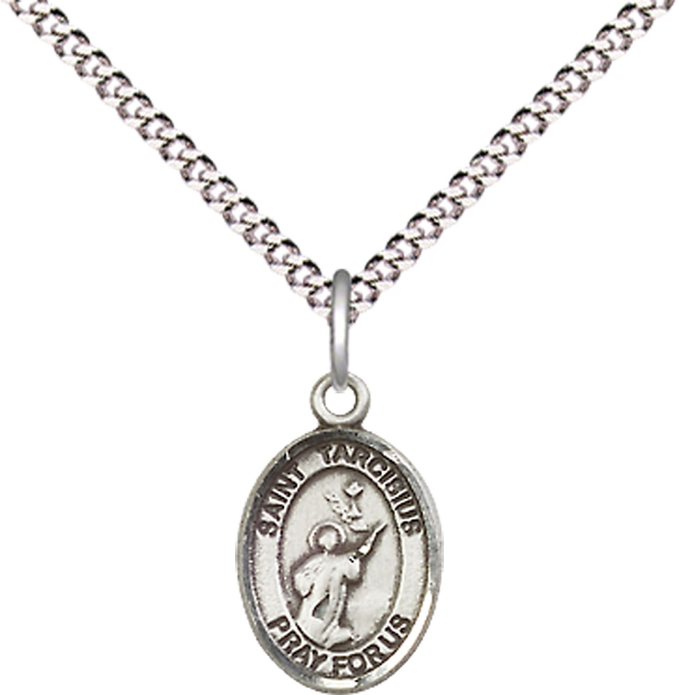 Sterling Silver Saint Tarcisius Pendant on a 18 inch Light Rhodium Light Curb chain