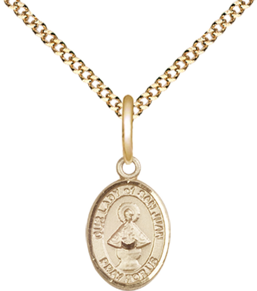 14kt Gold Filled Our Lady of San Juan Pendant on a 18 inch Gold Plate Light Curb chain