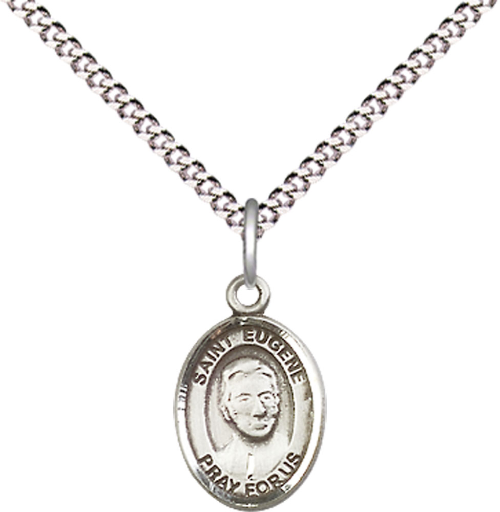 Sterling Silver Saint Eugene de Mazenod Pendant on a 18 inch Light Rhodium Light Curb chain