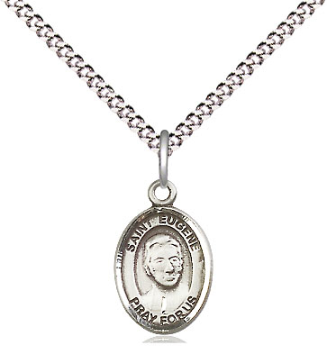 Sterling Silver Saint Eugene de Mazenod Pendant on a 18 inch Light Rhodium Light Curb chain