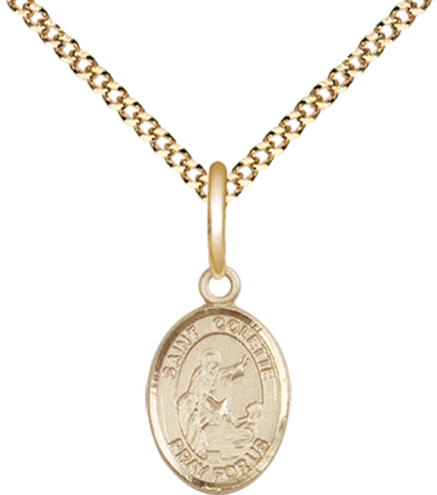 14kt Gold Filled Saint Colette Pendant on a 18 inch Gold Plate Light Curb chain
