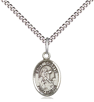 Sterling Silver Saint Colette Pendant on a 18 inch Light Rhodium Light Curb chain