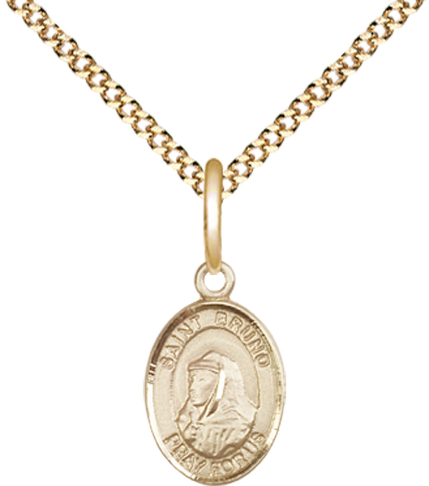 14kt Gold Filled Saint Bruno Pendant on a 18 inch Gold Plate Light Curb chain