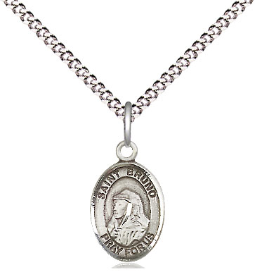 Sterling Silver Saint Bruno Pendant on a 18 inch Light Rhodium Light Curb chain