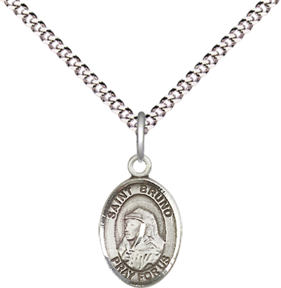 Sterling Silver Saint Bruno Pendant on a 18 inch Light Rhodium Light Curb chain
