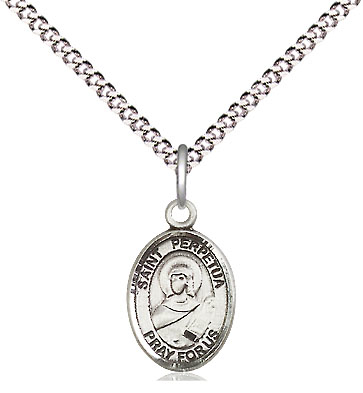 Sterling Silver Saint Perpetua Pendant on a 18 inch Light Rhodium Light Curb chain