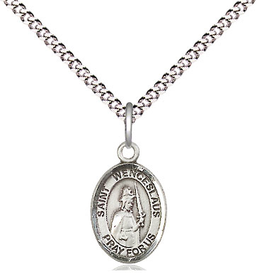 Sterling Silver Saint Wenceslaus Pendant on a 18 inch Light Rhodium Light Curb chain