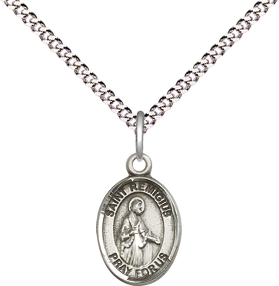 Sterling Silver Saint Remigius of Reims Pendant on a 18 inch Light Rhodium Light Curb chain