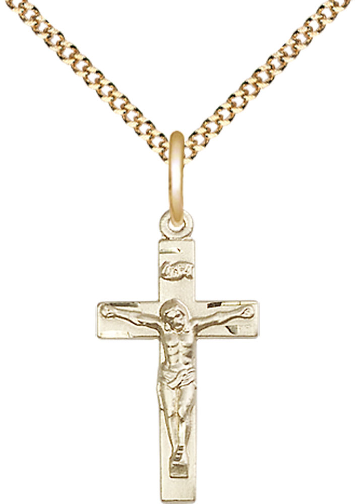14kt Gold Filled Crucifix Pendant on a 18 inch Gold Plate Light Curb chain