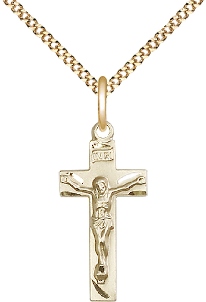 14kt Gold Filled Crucifix Pendant on a 18 inch Gold Plate Light Curb chain