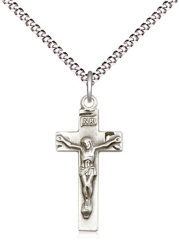 Sterling Silver Crucifix Pendant on a 18 inch Light Rhodium Light Curb chain