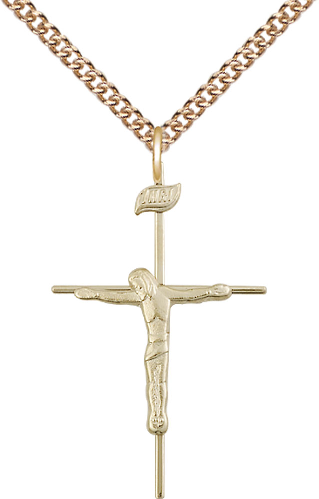14kt Gold Filled Crucifix Pendant on a 24 inch Gold Filled Heavy Curb chain